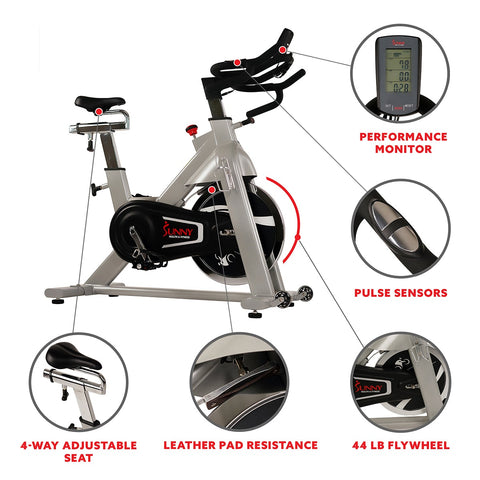Image of Sunny Health & Fitness 44LBS Flywheel Belt Drive Commercial Indoor Cycling Bike