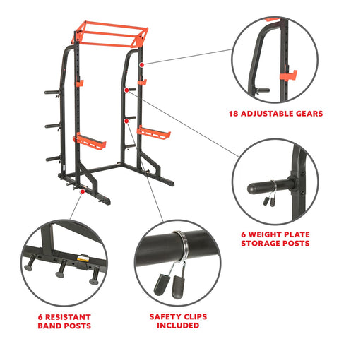 Image of Sunny Health & Fitness Power Zone Half Rack Heavy Duty Performance Power Cage with 1000 LB Weight Capacity