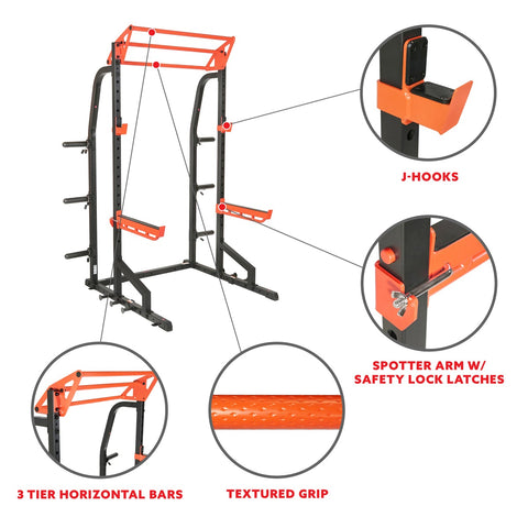 Image of Sunny Health & Fitness Power Zone Half Rack Heavy Duty Performance Power Cage with 1000 LB Weight Capacity