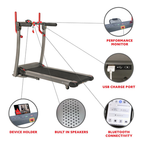 Image of Sunny Health & Fitness Incline Treadmill with Bluetooth Speakers and USB Charging Function