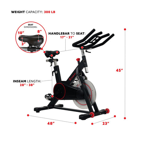 Image of Sunny Health & Fitness Magnetic Belt Drive Indoor Cycling Bike with 44 lb Flywheel and Large Device Holder