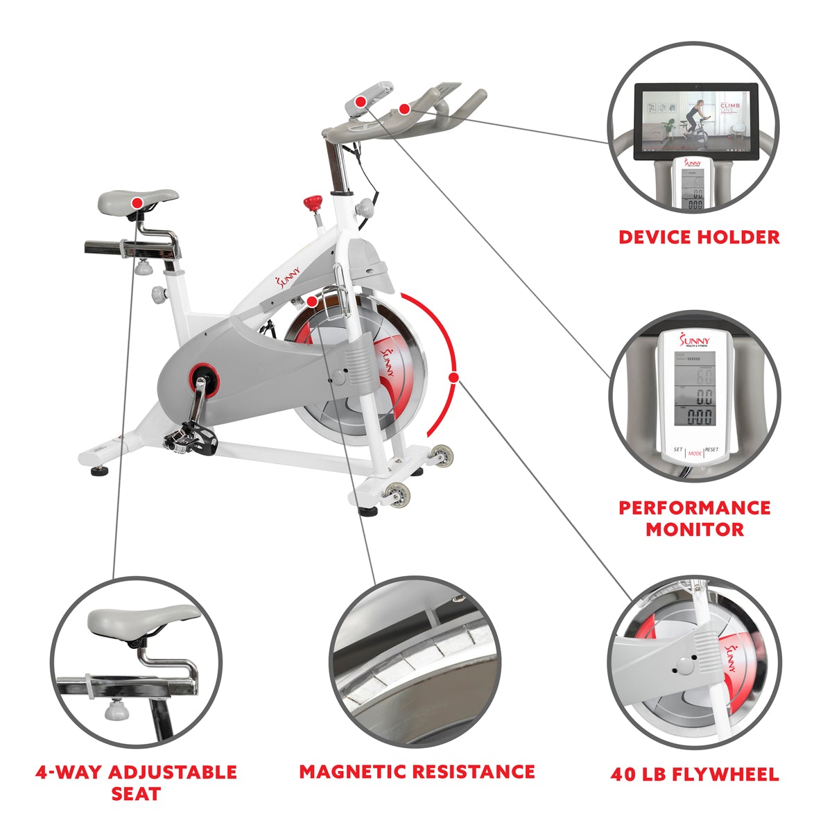 Sunny Health & Fitness Magnetic Belt Drive Premium Indoor Cycling Bike