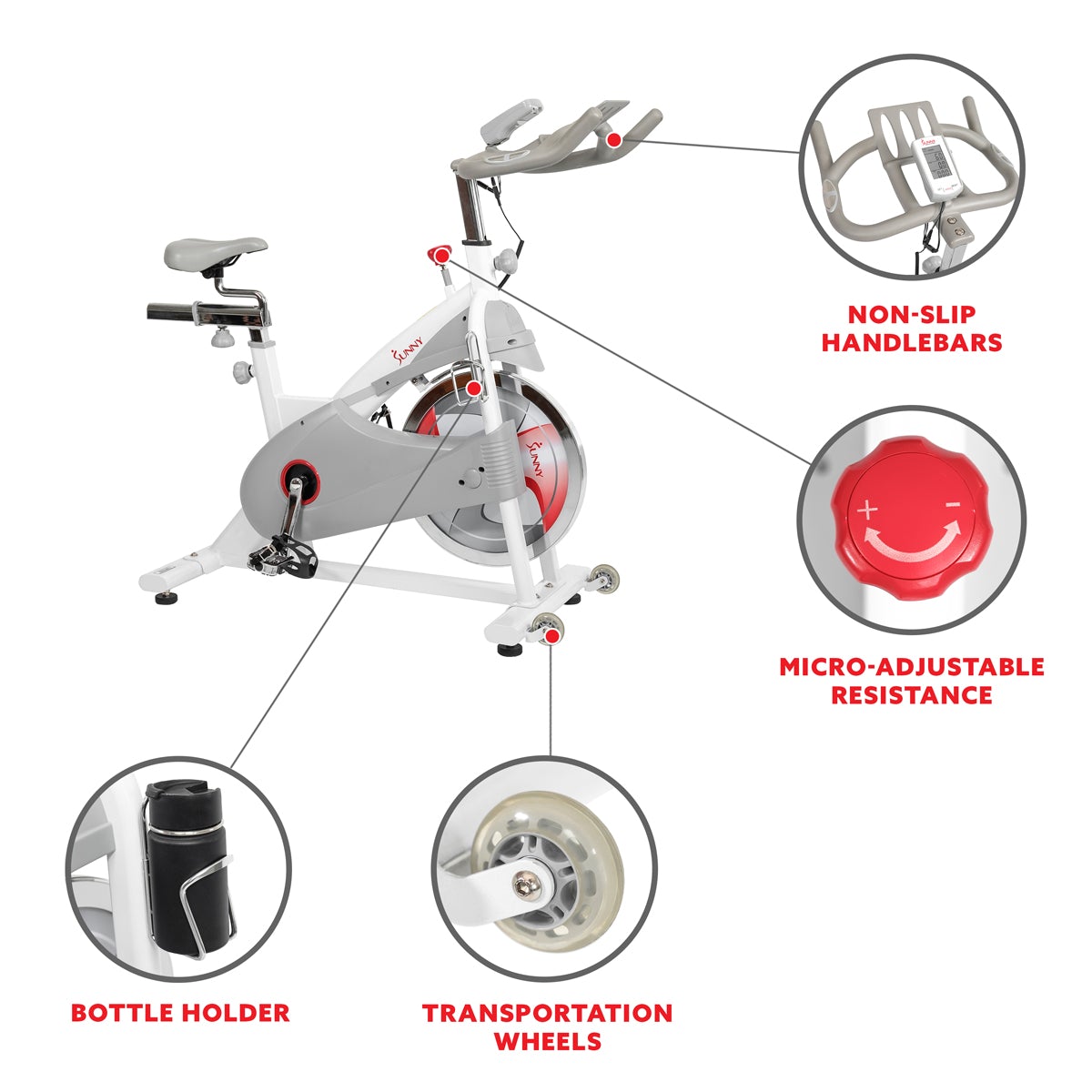 Sunny Health & Fitness Magnetic Belt Drive Premium Indoor Cycling Bike