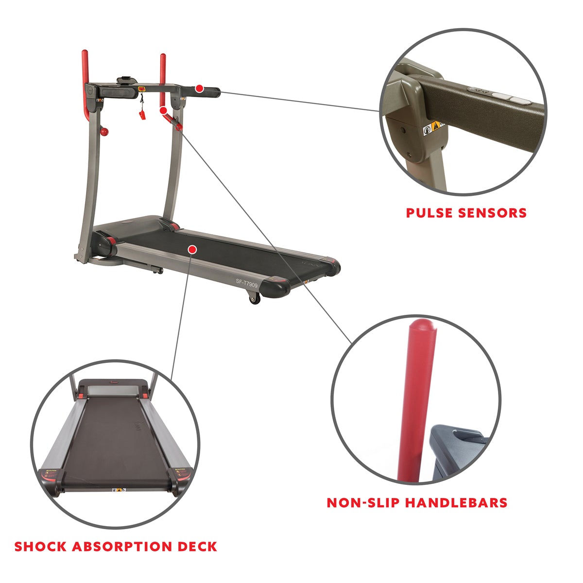 Sunny Health & Fitness Incline Treadmill with Bluetooth Speakers and USB Charging Function