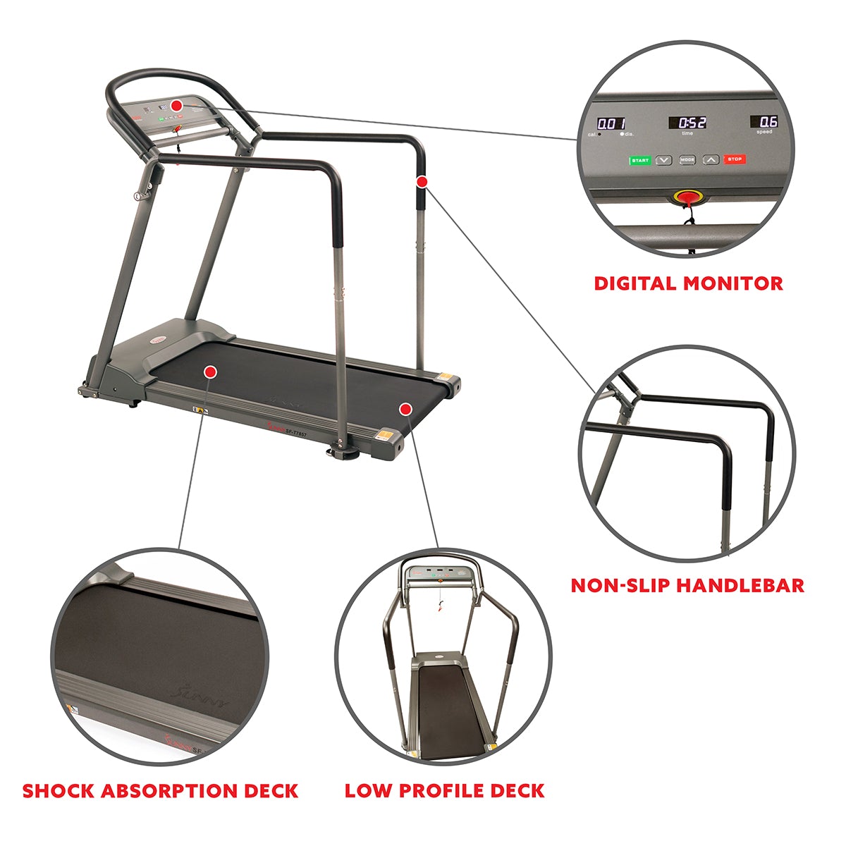 Sunny Health & Fitness Walking Treadmill with Handrail